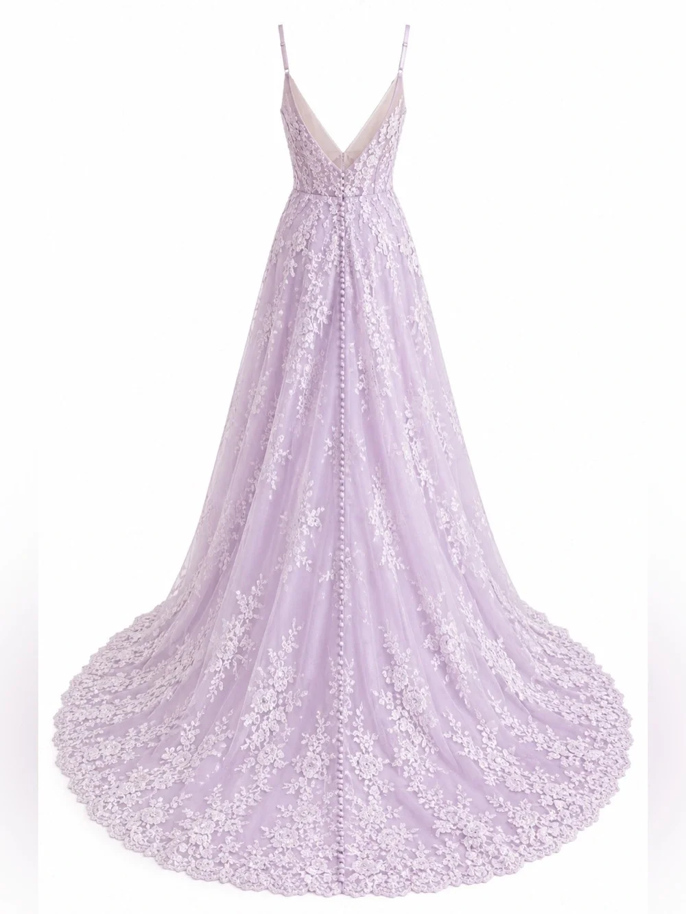 Lavender Lace A-Line Wedding Dress Size XS Floral Appliqué Tulle Bridal Gown - Picture 5 of 7